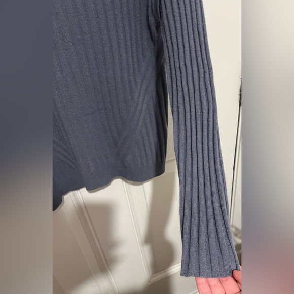 Pure Amici Women's Sz Large 100% Cashmere Blue Mock Neck Ribbed Knit Sweater - Picture 8 of 11
